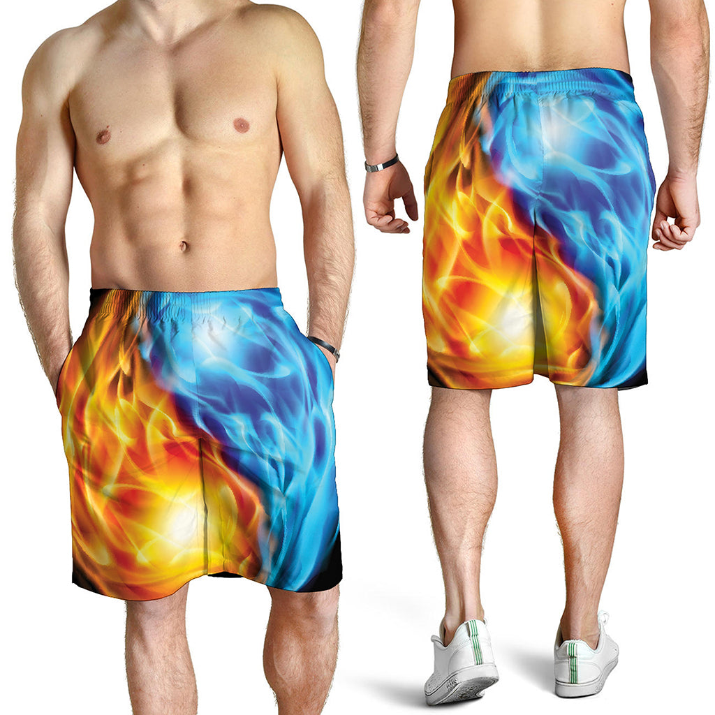 Red And Blue Fire Yin Yang Print Men's Shorts