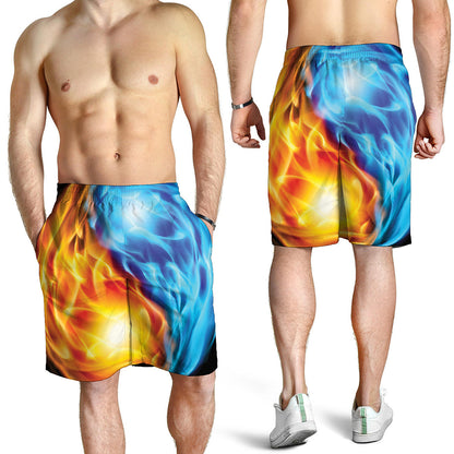 Red And Blue Fire Yin Yang Print Men's Shorts