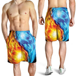 Red And Blue Fire Yin Yang Print Men's Shorts