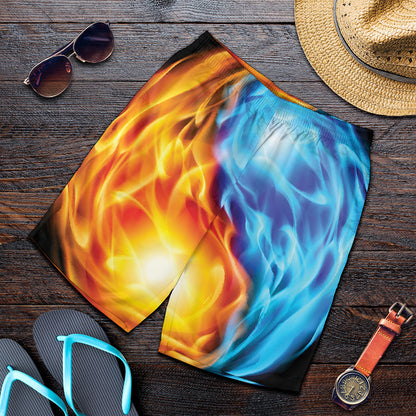 Red And Blue Fire Yin Yang Print Men's Shorts