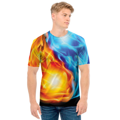 Red And Blue Fire Yin Yang Print Men's T-Shirt
