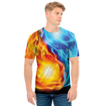 Red And Blue Fire Yin Yang Print Men's T-Shirt