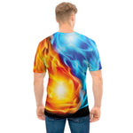 Red And Blue Fire Yin Yang Print Men's T-Shirt