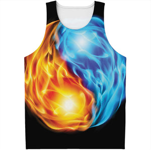 Red And Blue Fire Yin Yang Print Men's Tank Top