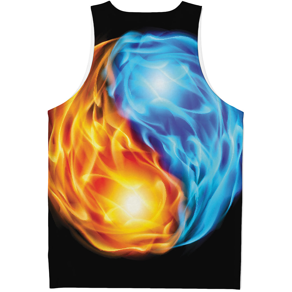 Red And Blue Fire Yin Yang Print Men's Tank Top