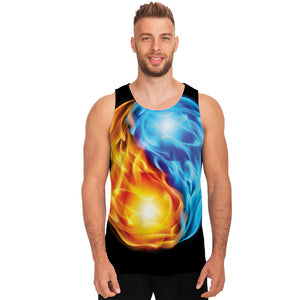 Red And Blue Fire Yin Yang Print Men's Tank Top