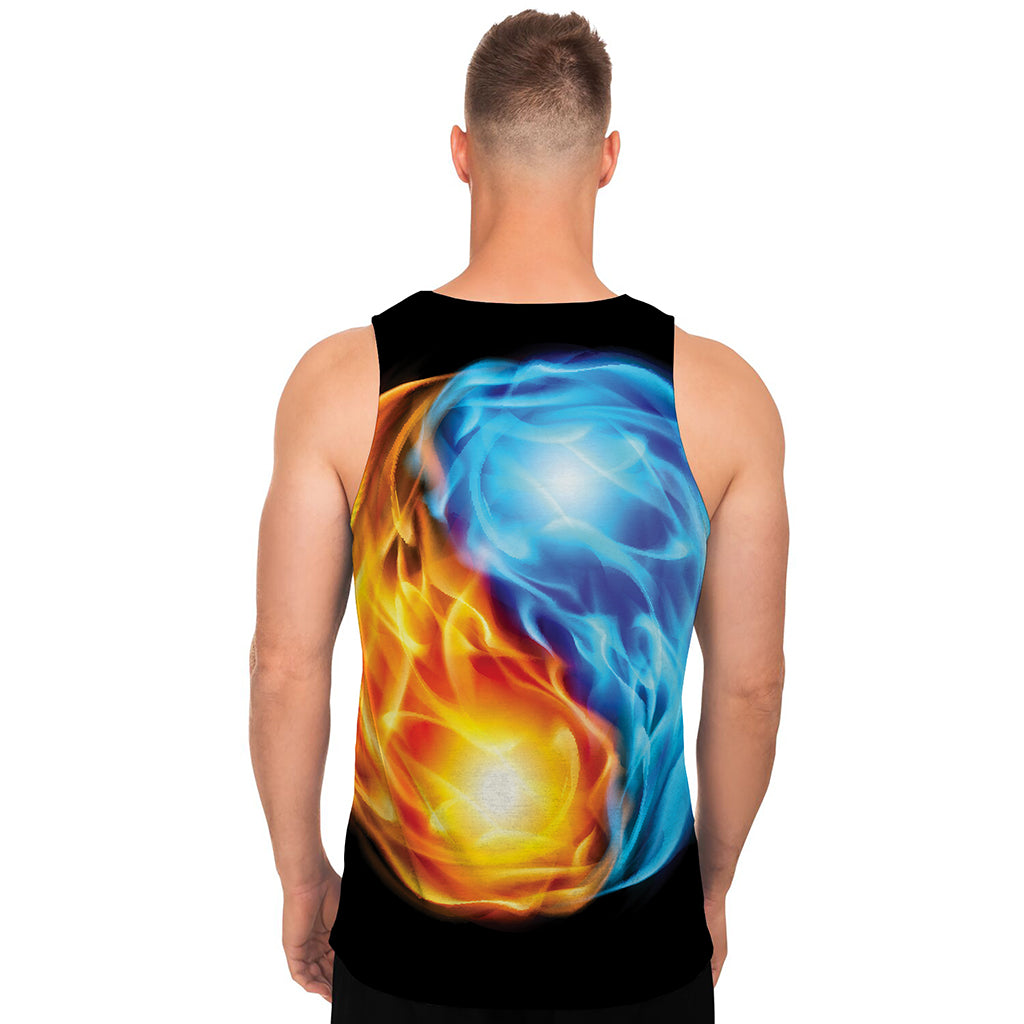 Red And Blue Fire Yin Yang Print Men's Tank Top