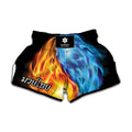 Red And Blue Fire Yin Yang Print Muay Thai Boxing Shorts