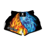 Red And Blue Fire Yin Yang Print Muay Thai Boxing Shorts
