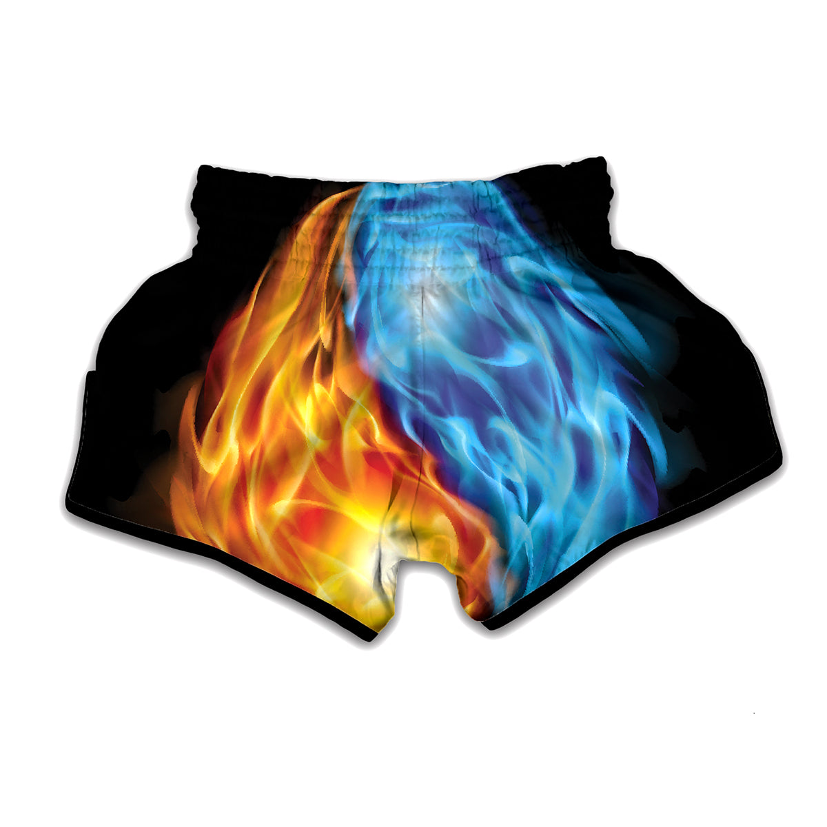Red And Blue Fire Yin Yang Print Muay Thai Boxing Shorts