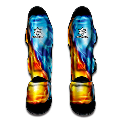 Red And Blue Fire Yin Yang Print Muay Thai Shin Guard