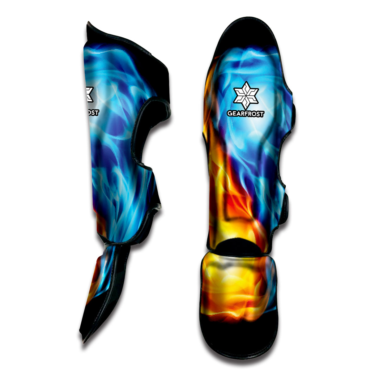 Red And Blue Fire Yin Yang Print Muay Thai Shin Guard