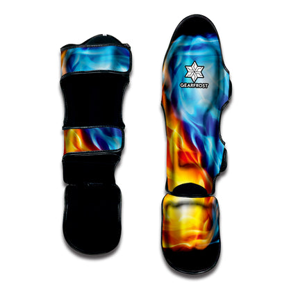 Red And Blue Fire Yin Yang Print Muay Thai Shin Guard