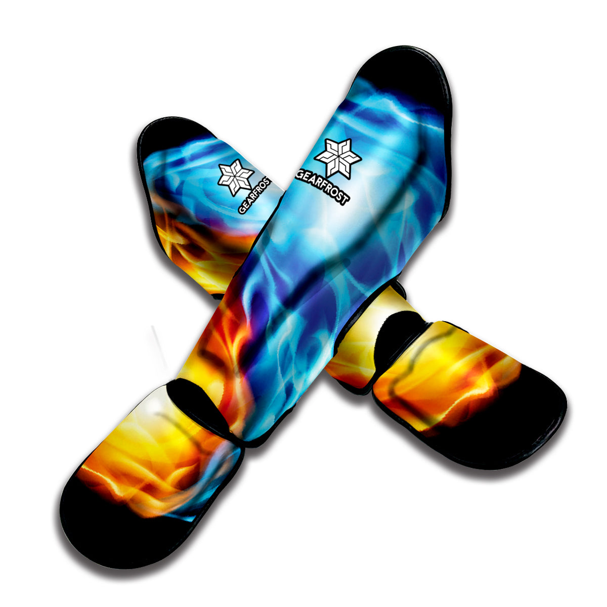 Red And Blue Fire Yin Yang Print Muay Thai Shin Guard