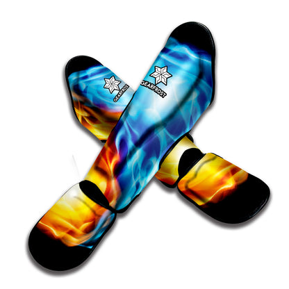 Red And Blue Fire Yin Yang Print Muay Thai Shin Guard
