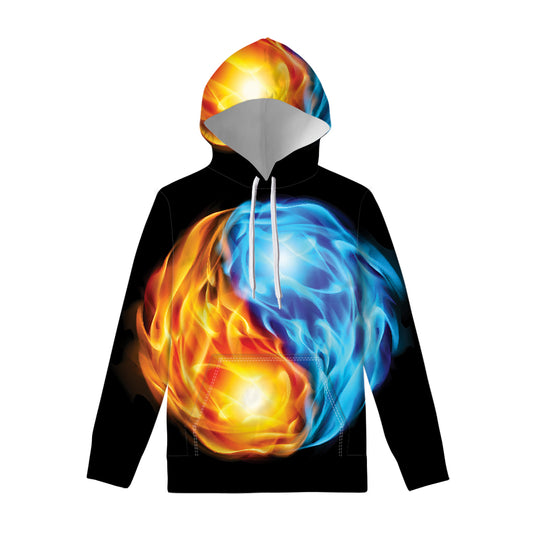Red And Blue Fire Yin Yang Print Pullover Hoodie