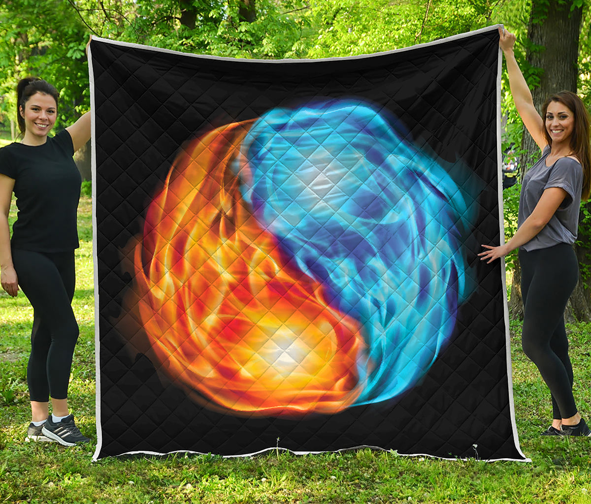 Red And Blue Fire Yin Yang Print Quilt