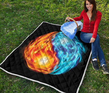 Red And Blue Fire Yin Yang Print Quilt