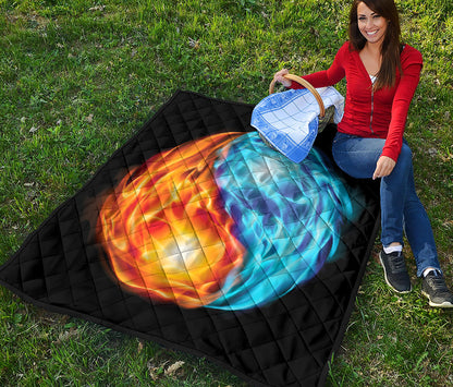 Red And Blue Fire Yin Yang Print Quilt