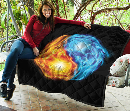 Red And Blue Fire Yin Yang Print Quilt