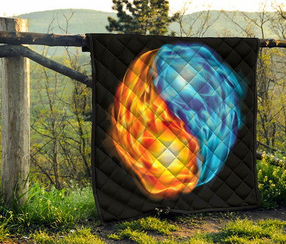 Red And Blue Fire Yin Yang Print Quilt
