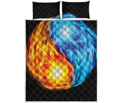 Red And Blue Fire Yin Yang Print Quilt Bed Set