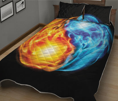 Red And Blue Fire Yin Yang Print Quilt Bed Set