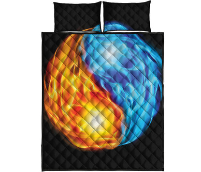 Red And Blue Fire Yin Yang Print Quilt Bed Set