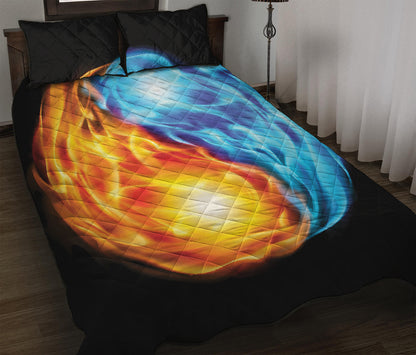 Red And Blue Fire Yin Yang Print Quilt Bed Set