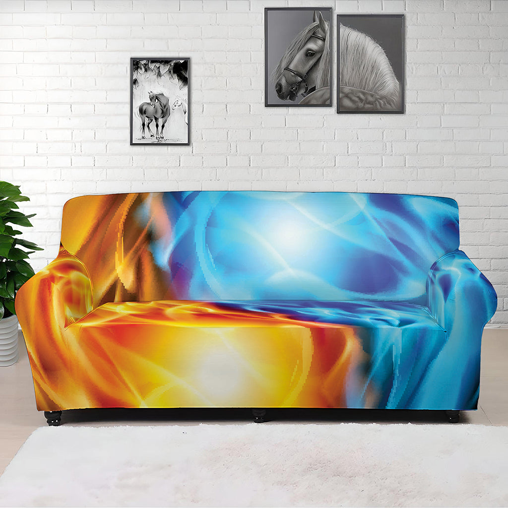 Red And Blue Fire Yin Yang Print Sofa Cover