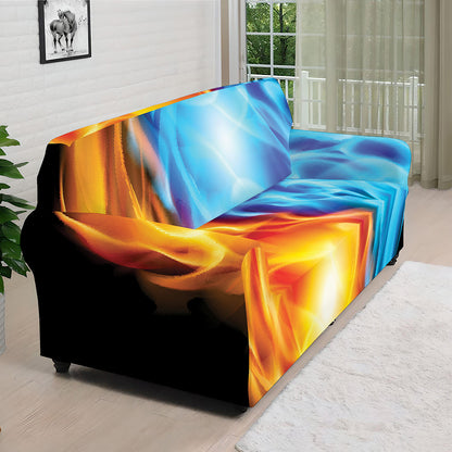 Red And Blue Fire Yin Yang Print Sofa Cover