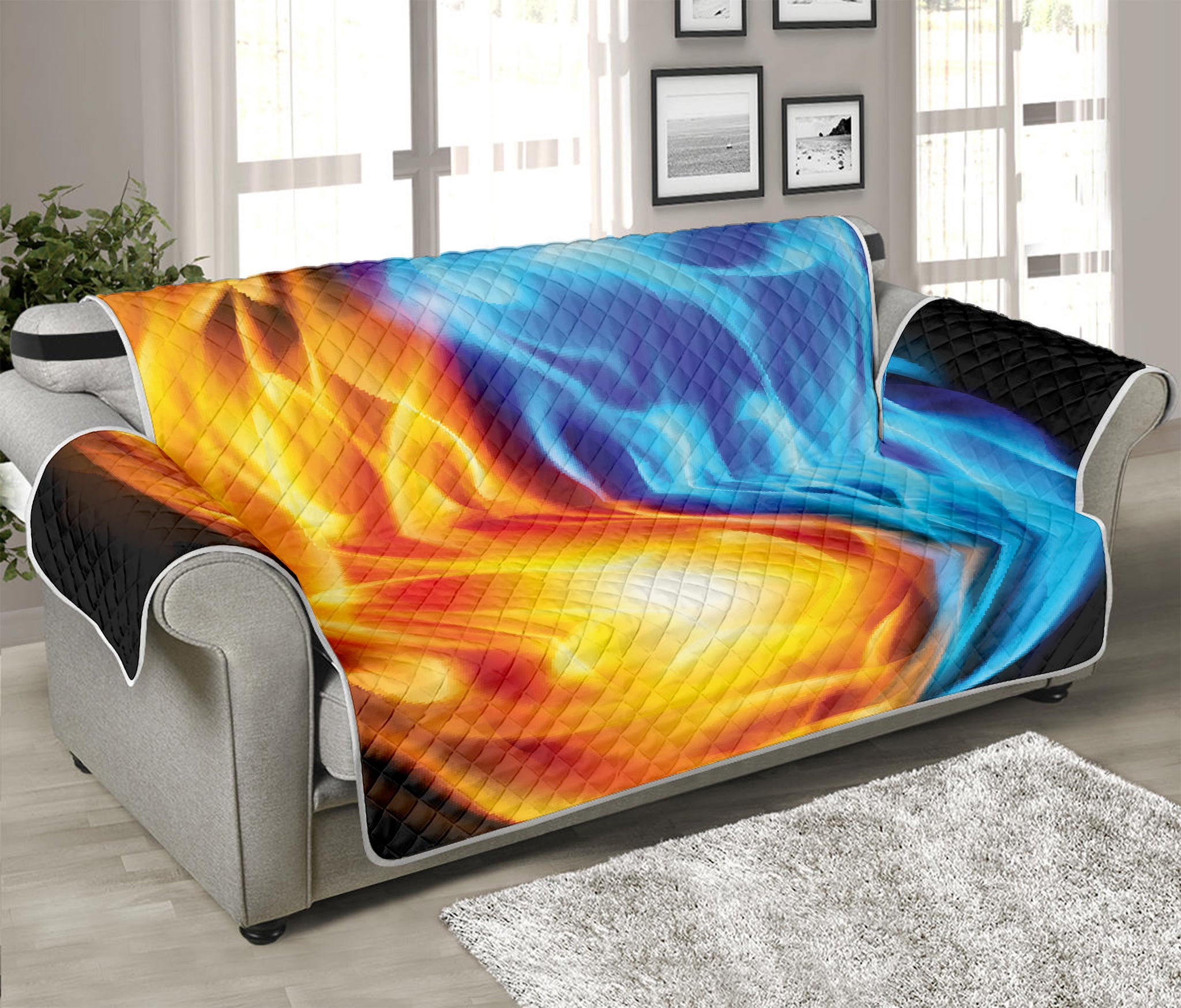 Red And Blue Fire Yin Yang Print Sofa Protector