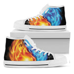 Red And Blue Fire Yin Yang Print White High Top Shoes