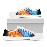 Red And Blue Fire Yin Yang Print White Low Top Shoes