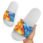 Red And Blue Fire Yin Yang Print White Slide Sandals