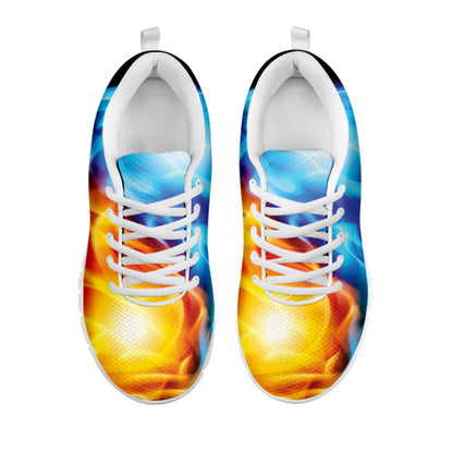 Red And Blue Fire Yin Yang Print White Sneakers
