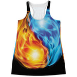Red And Blue Fire Yin Yang Print Women's Racerback Tank Top