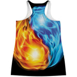 Red And Blue Fire Yin Yang Print Women's Racerback Tank Top