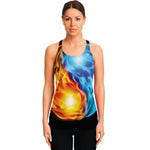 Red And Blue Fire Yin Yang Print Women's Racerback Tank Top