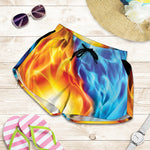 Red And Blue Fire Yin Yang Print Women's Shorts