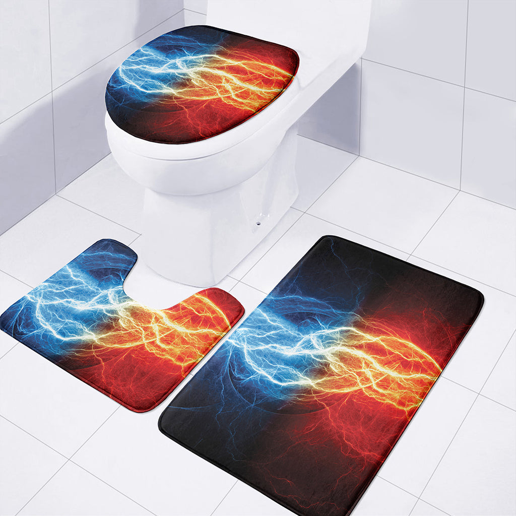 Red And Blue Lightning Print 3 Piece Bath Mat Set
