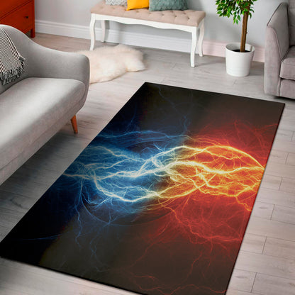 Red And Blue Lightning Print Area Rug