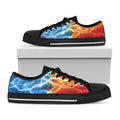 Red And Blue Lightning Print Black Low Top Sneakers