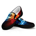 Red And Blue Lightning Print Black Slip On Sneakers