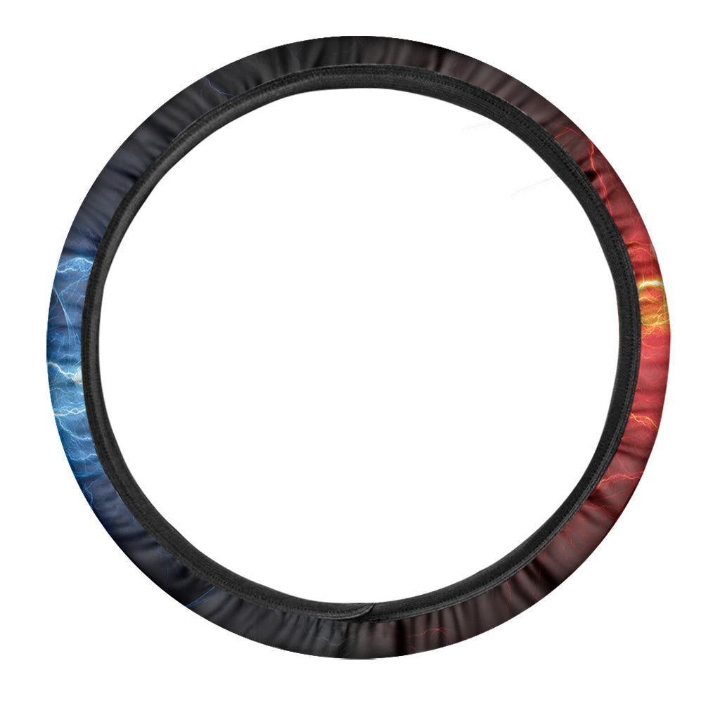 Red And Blue Lightning Print Car Steering Wheel Cover