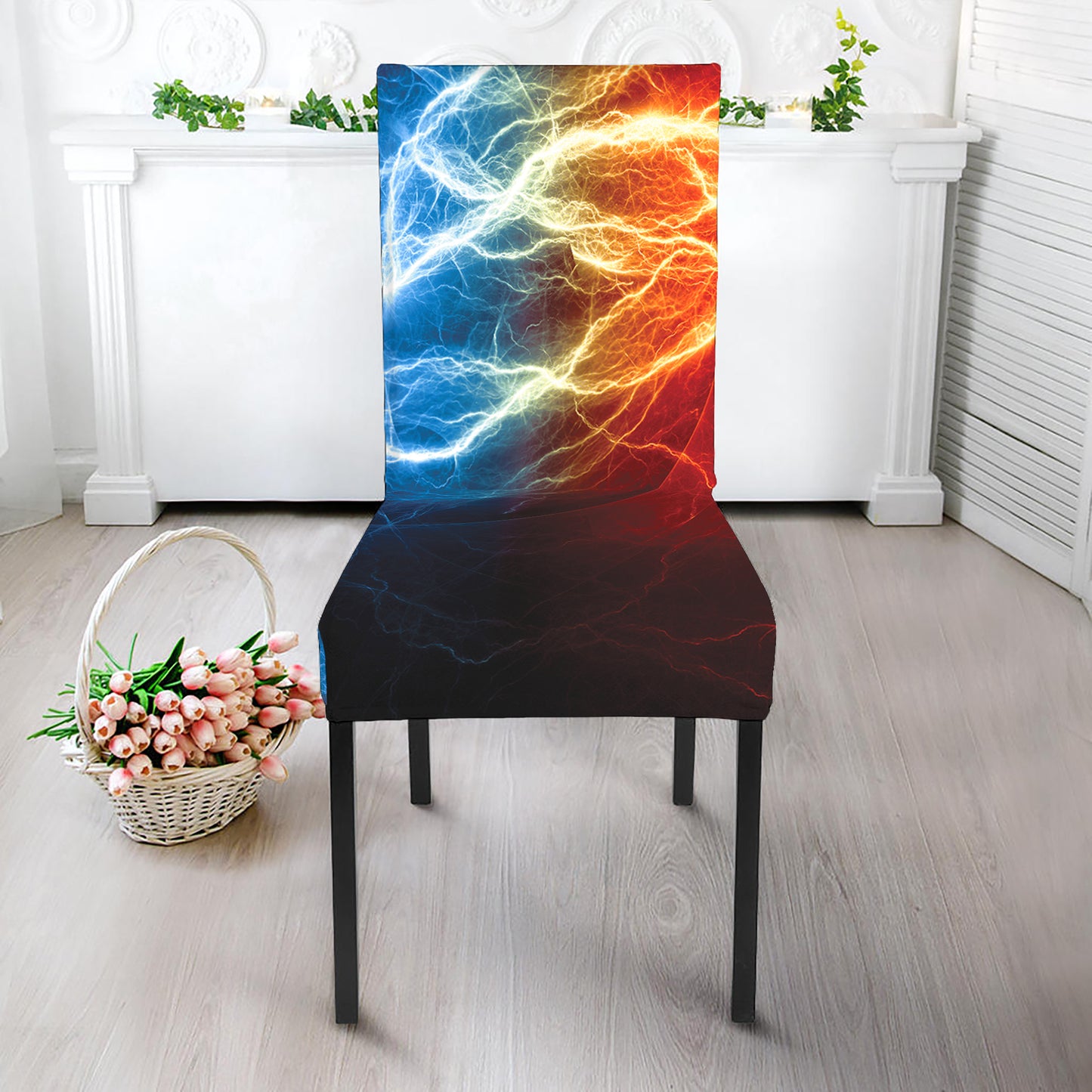 Red And Blue Lightning Print Dining Chair Slipcover