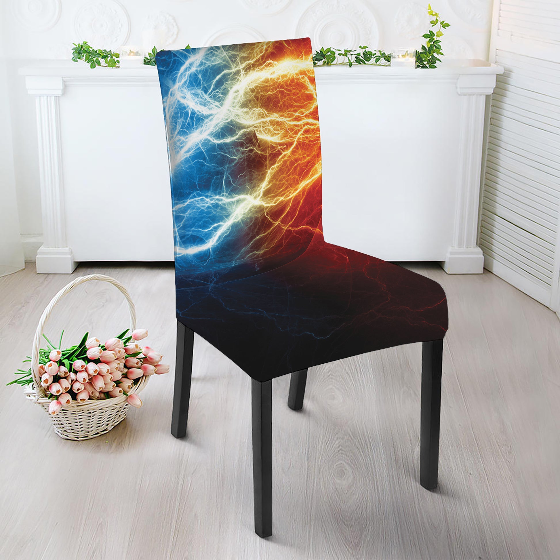 Red And Blue Lightning Print Dining Chair Slipcover