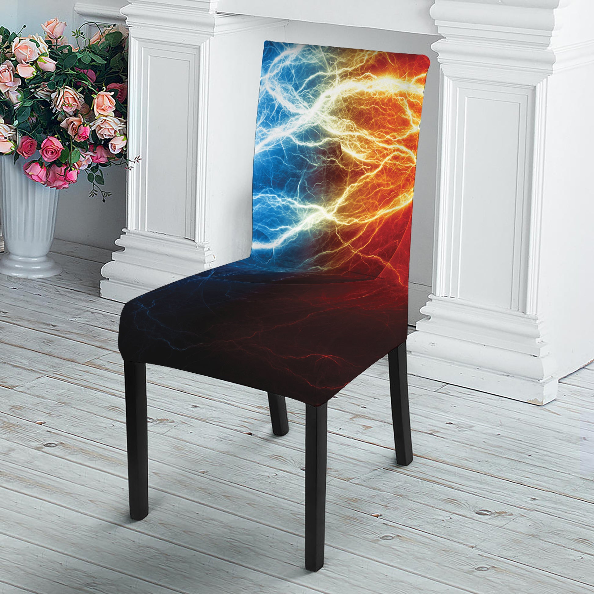 Red And Blue Lightning Print Dining Chair Slipcover