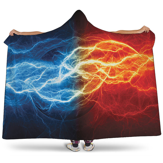 Red And Blue Lightning Print Hooded Blanket