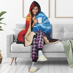 Red And Blue Lightning Print Hooded Blanket